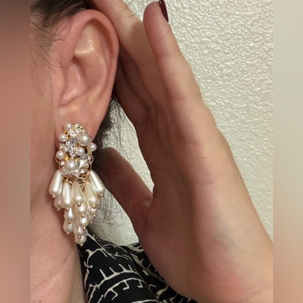Pearl Cluster Drop Earrings - Picture 3 of 5